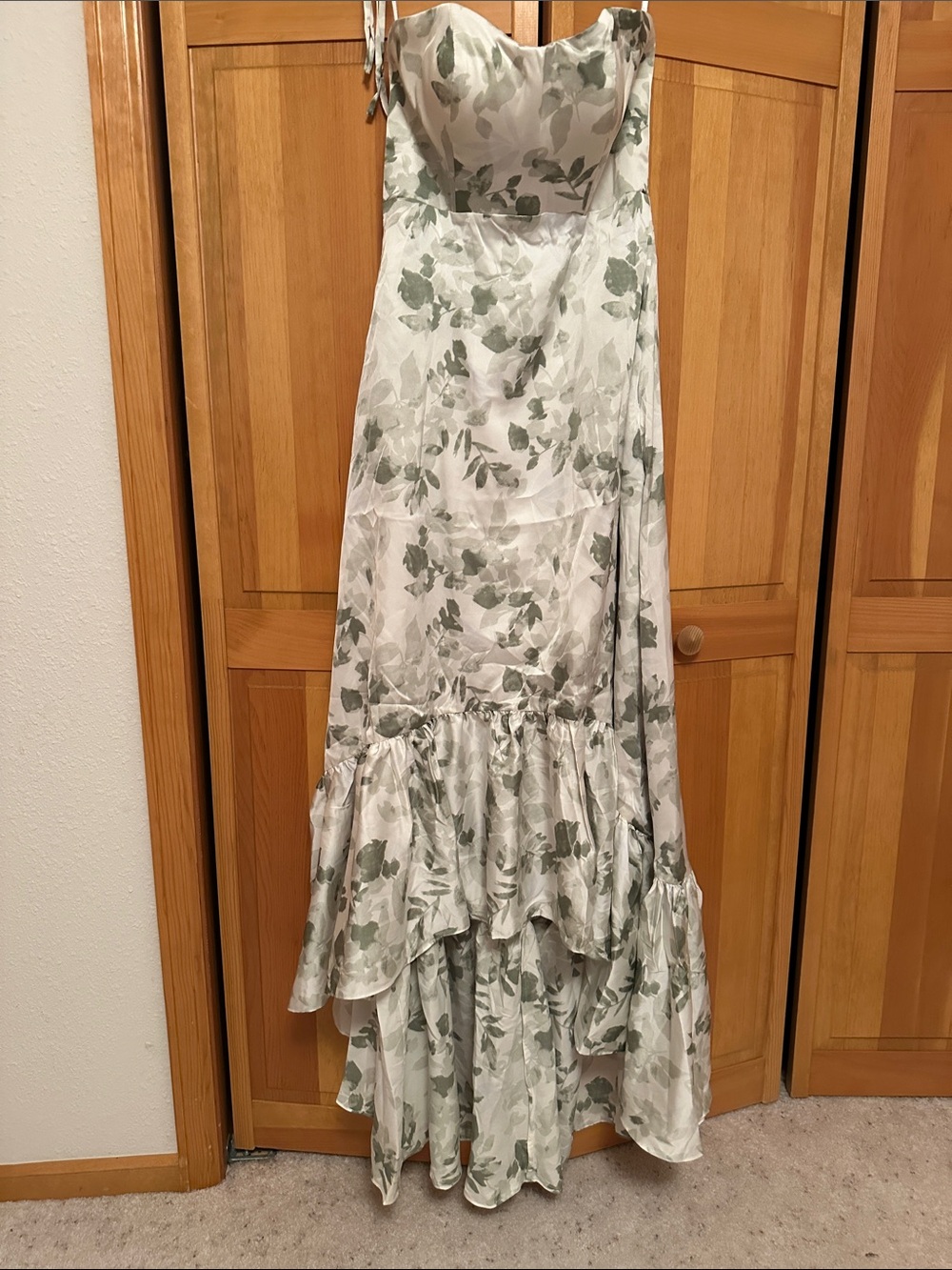 Strapless Green Leaf-Print Maxi Dress - Elegant Summer Gown